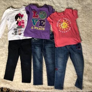 Girl’s Graphic T-Shirts and Jeans Bundle Size 5